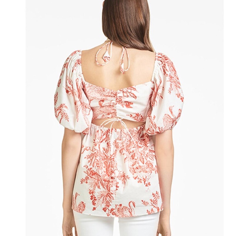 Sachin + Babi Red and White Puff Sleeve Blouse with Backless Design